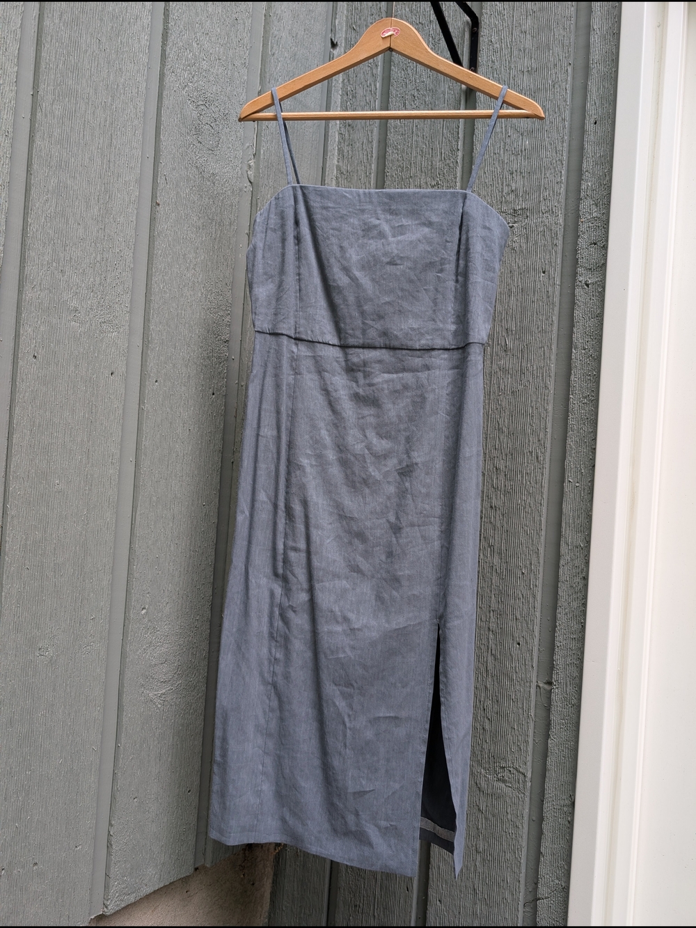 Theory Slate Gray Midi Slip Dress with Side Slit